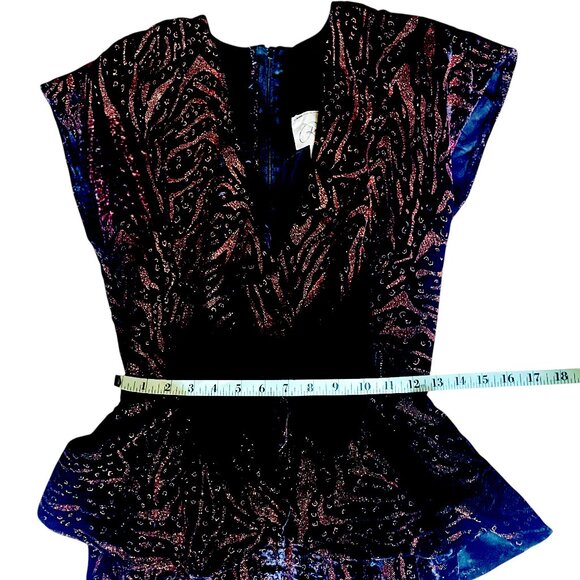 Velvet + Copper Vintage Sparkle Sheath dress w/peplum V neck + Bow Y2K Mobwife - Picture 6 of 10